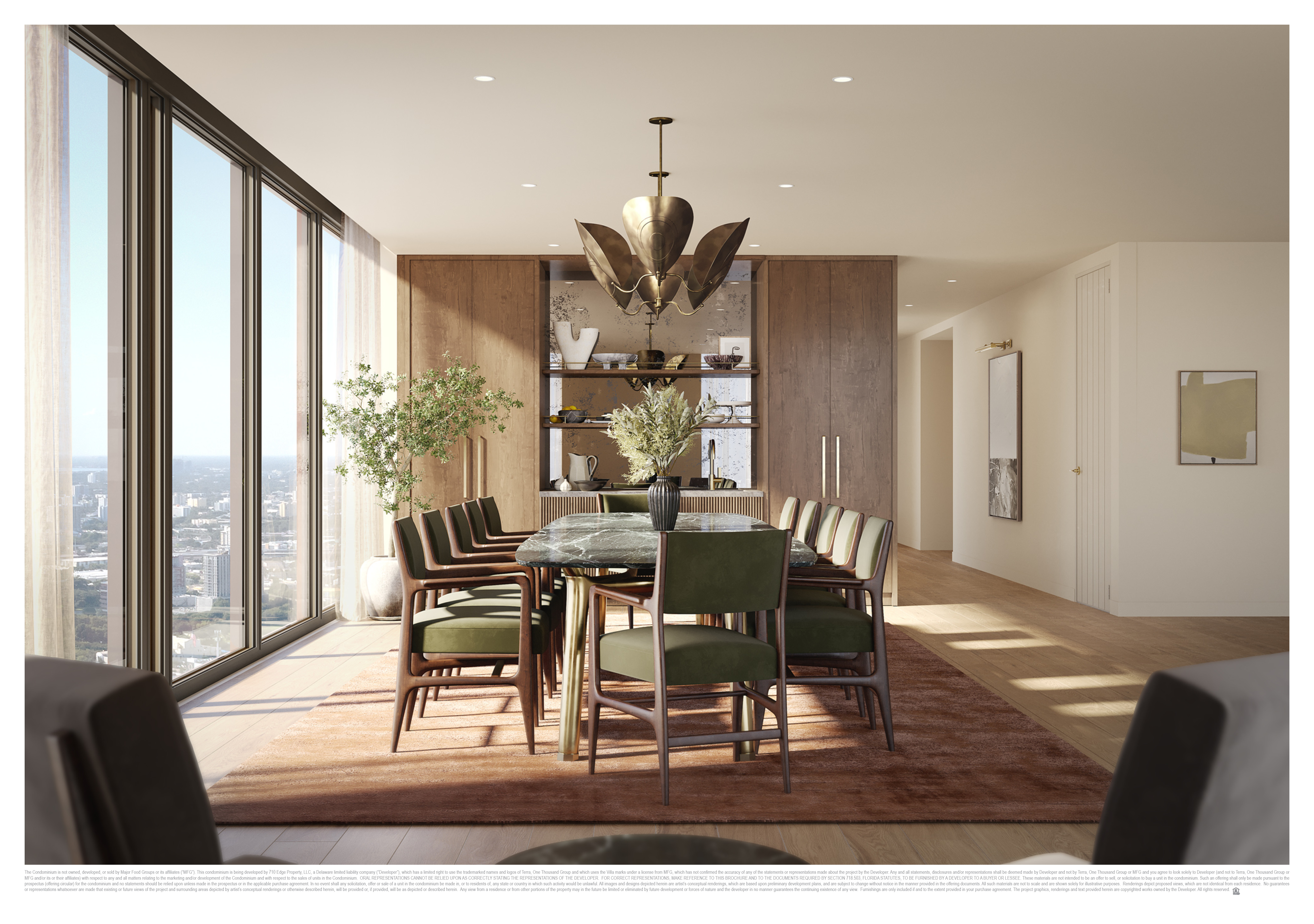 Dining room interior with bay views