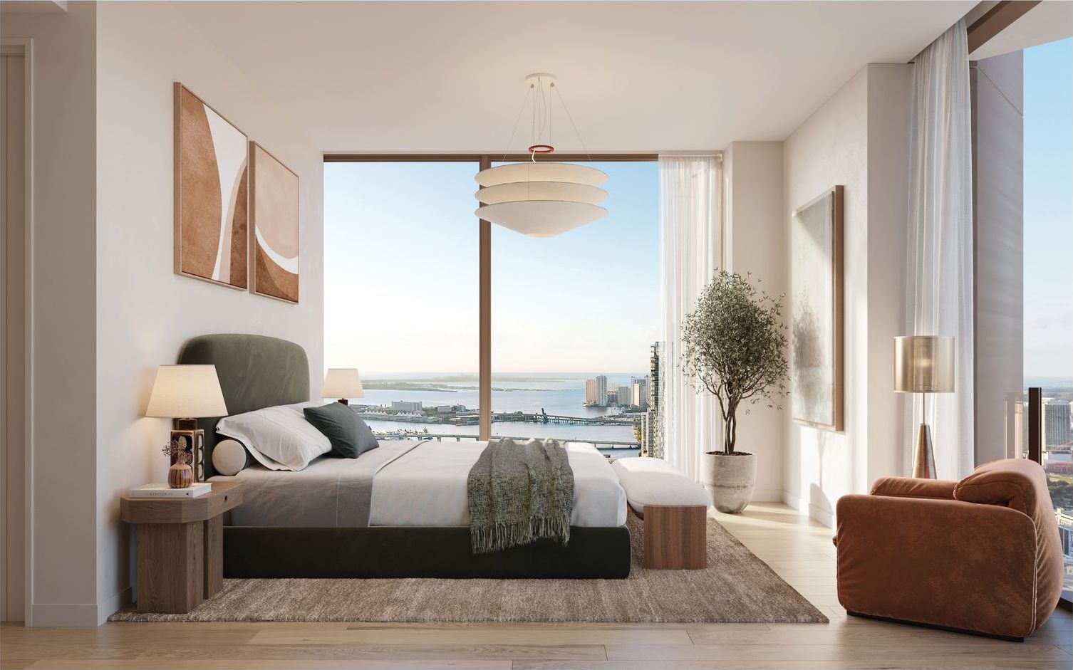 Villa Miami, primary bedroom of a Villa Mezzo half floor on the 01 line, developer rendering