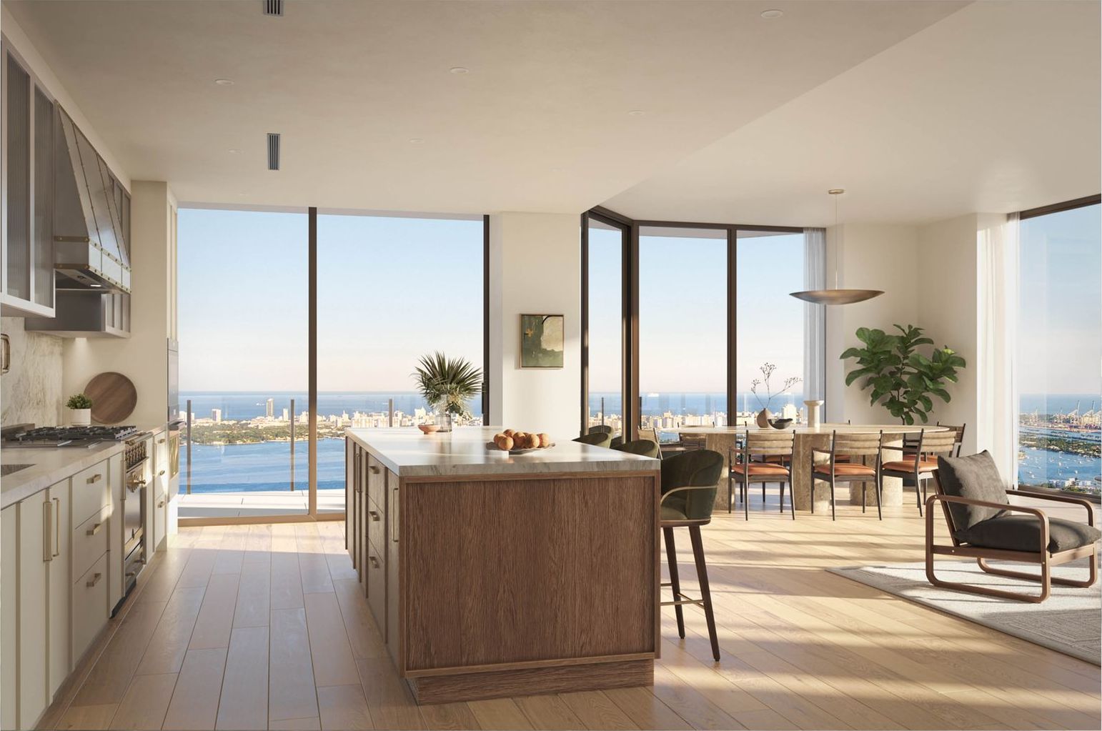 Villa Miami, kitchen and living room of a Villa Mezzo half floor, developer rendering
