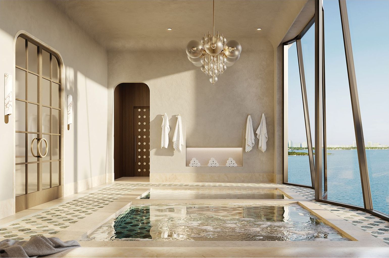 Hot and cold plunge pools in the Level 5 spa at Villa Miami, developer rendering