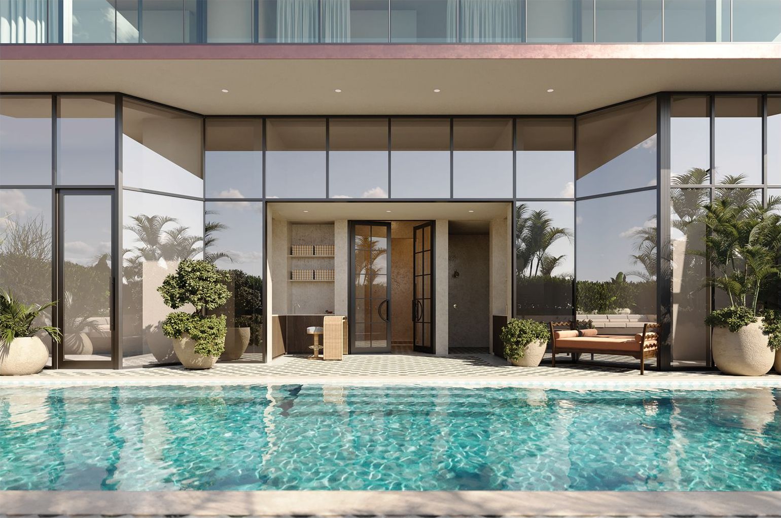 The Level 5 outdoor pool and deck at Villa Miami, developer rendering