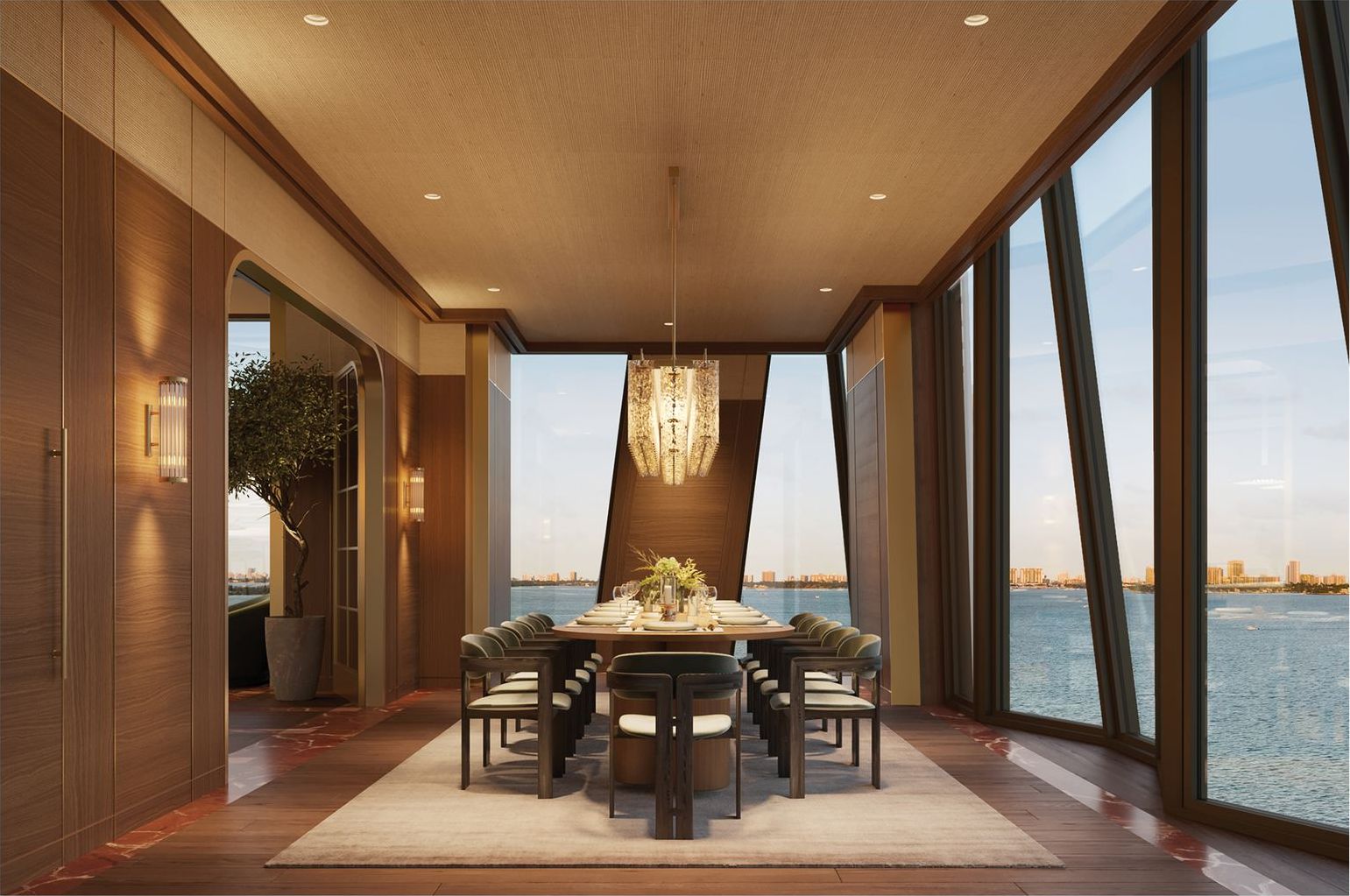 A private dining room overlooking the bay at Villa Miami, developer rendering